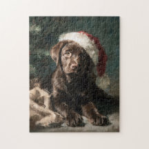 Chocolate Labrador Puppy Christmas Painting