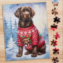 Puzzle Chocolate Labrador recuperador de cachorros Navida