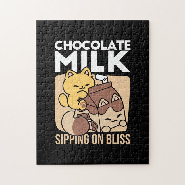Puzzle Chocolate Milk Sipping on Bliss – Kawaii Cat Food  (Vertical)