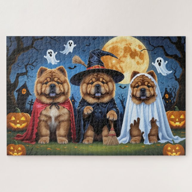 Puzzle Chow Chow Dog Pumpkin Halloween Funny (Horizontal)