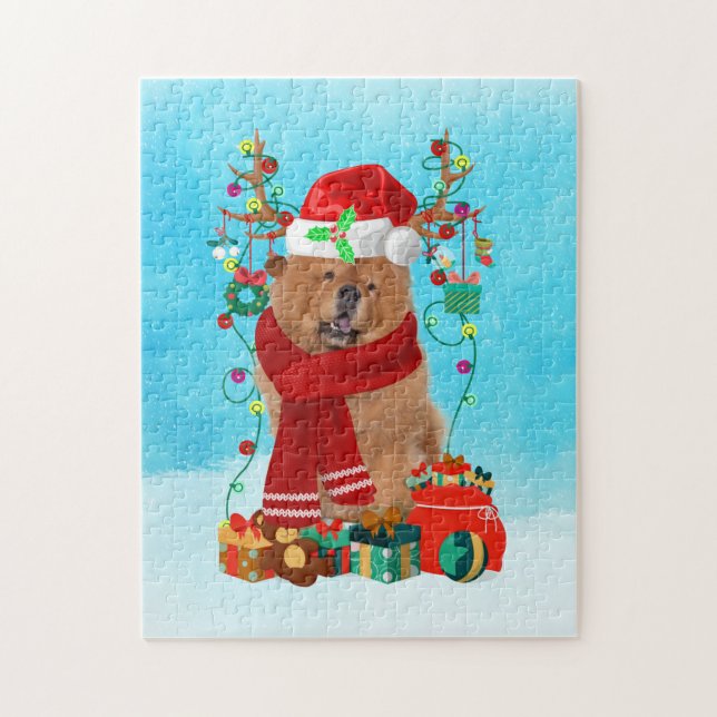 Puzzle Chow Chow en la nieve con regalos de Navidades (Vertical)