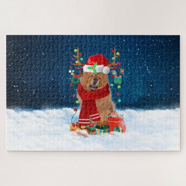 Puzzle Chow Chow perro con regalos de Navidades (Horizontal)