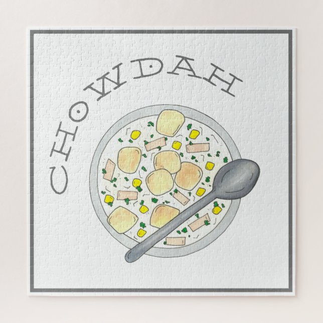 Puzzle Chowdah Boston New England Clam Chowder Soup Bowl (Vertical)