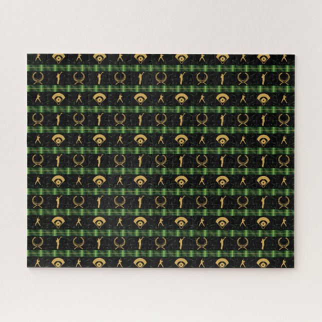 Puzzle Christmas Baseball Player - Green Check (Horizontal)