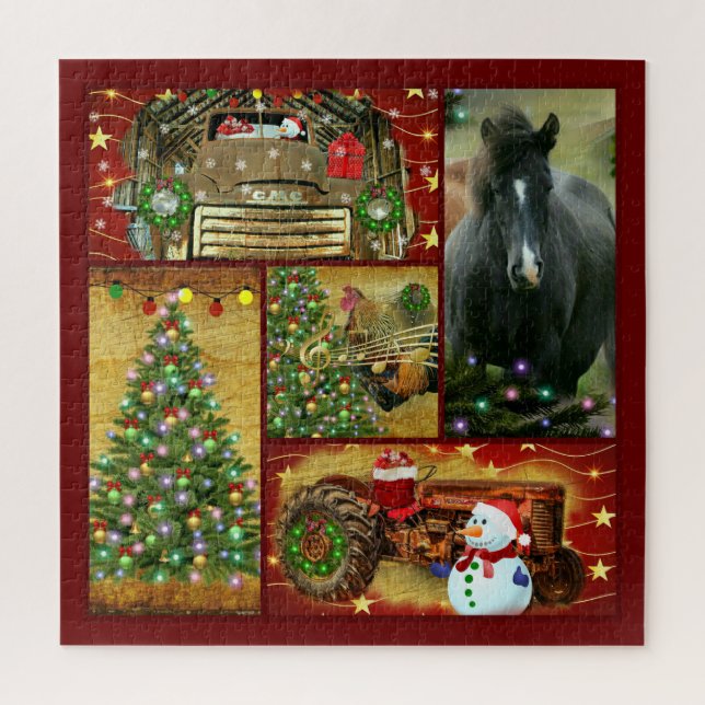 Puzzle Christmas Collage Frosty Horse GMC Truck Tractor (Vertical)