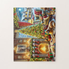 Puzzle Christmas Eve Golden Retriever Cozy Fireplace 