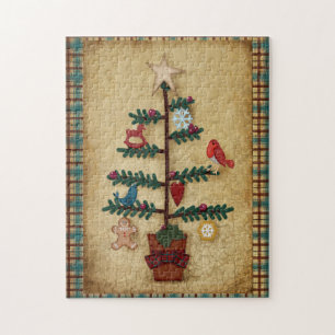Puzzle Christmas Folk Art Tree Prim Style