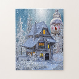 Puzzle Christmas Gift Winter White Snowman Blue Rustic