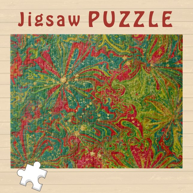 Puzzle Christmas Green Red Gold abstract marbled  (Subido por el creador)