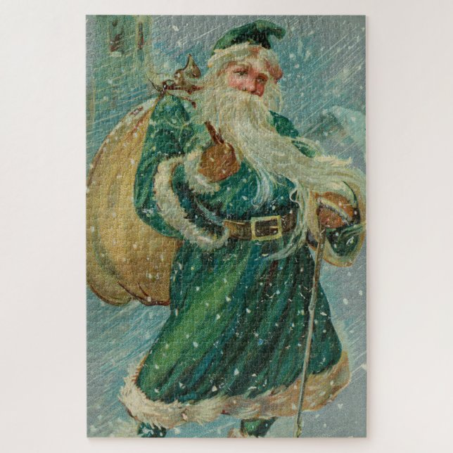 Puzzle Christmas Greetings-Retro Santa Claus Postcard (Vertical)