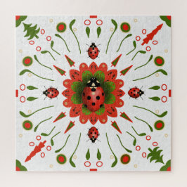 Puzzle Christmas Ladybug Red White Green Hand-drawn