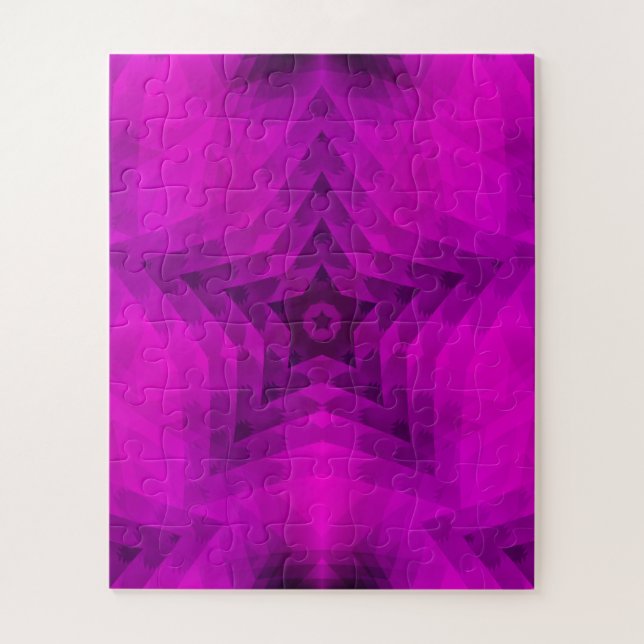Puzzle Christmas Tree Silhouette & Purple Star Gradient (Vertical)