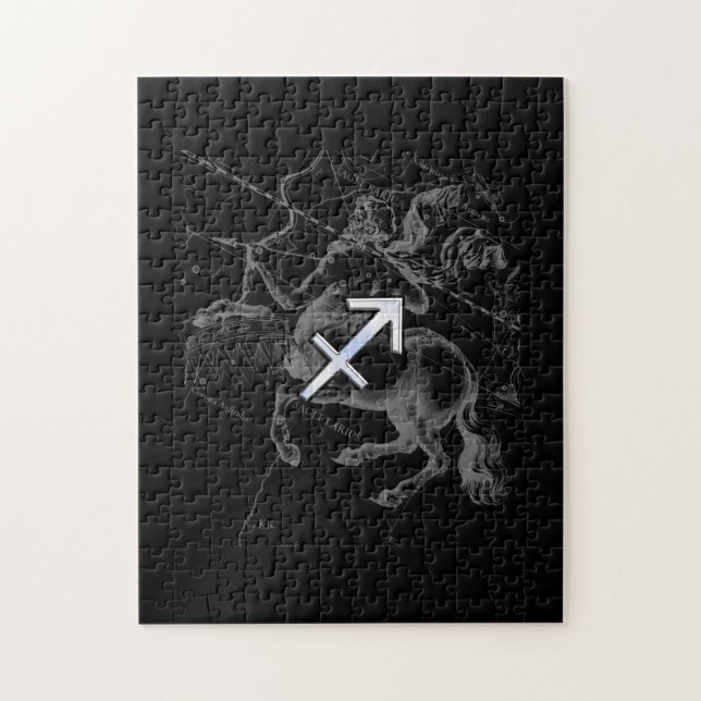 Puzzle Chrome Style Sagittarius Zodiac Sign on Hevelius (Vertical)