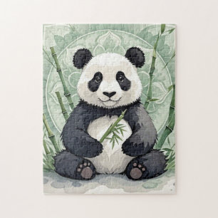 Puzzle Chubby panda sentado en una pose de loto