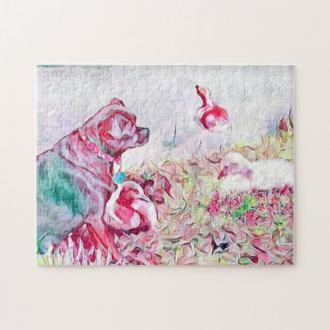Puzzle Chug Dog Duck Pond Pastel acuarela (Horizontal)