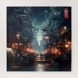 Puzzle Ciberpunk de Ciudad Nocturna Futurista