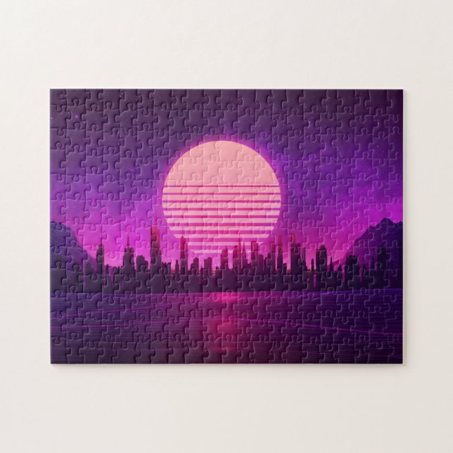 Puzzle ciberpunk eletronic synthwave scifi rosa negro (Horizontal)