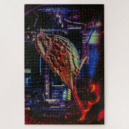 Puzzle Ciberpunk Sparrow en Neon Cityscape