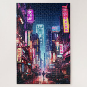 Puzzle Ciberpunk Tokyo Street Neon Light