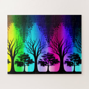 Puzzle Cielo Arcoiris Sobre Bosque De Silhouette Para Niñ