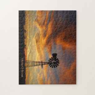 Puzzle Cielo dorado con silueta de molino de viento PUZZL