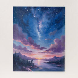 Puzzle Cielo Nocturno | Acuarela de agua púrpura del lago