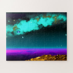 Puzzle Cielo púrpura neón cósmico sobre asombroso planeta