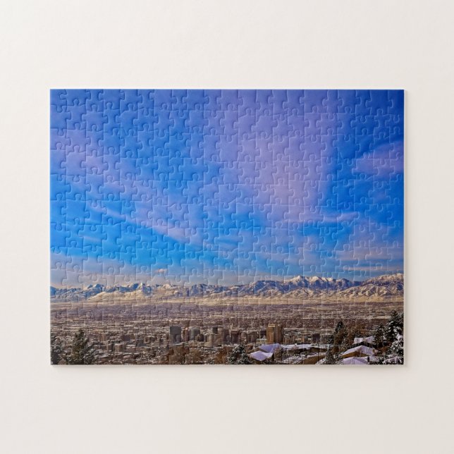 Puzzle Cielo rosa besado sobre Salt Lake City, rompecabez (Horizontal)