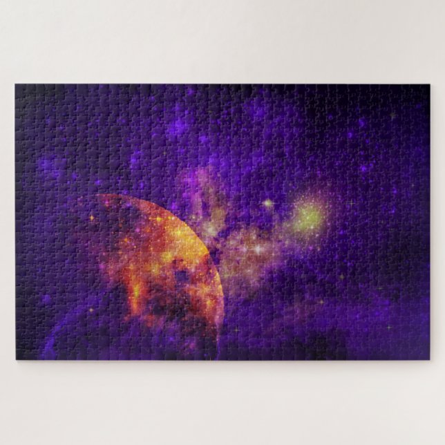 Puzzle Cielos púrpura, estrellas planetarias doradas (Horizontal)
