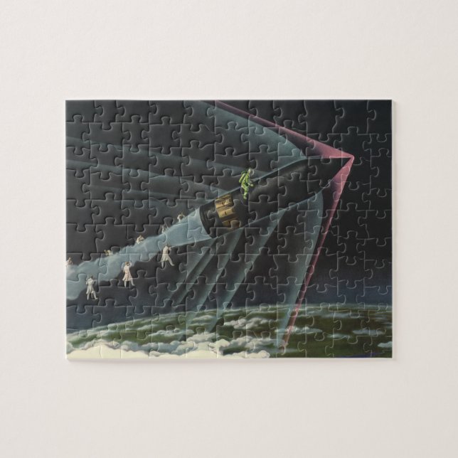 Puzzle Ciencia ficción vintage astronauta montando un coh (Horizontal)