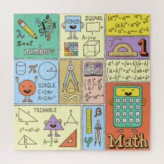 Puzzle Ciencias matemáticas, coloridas pancartas vintage.