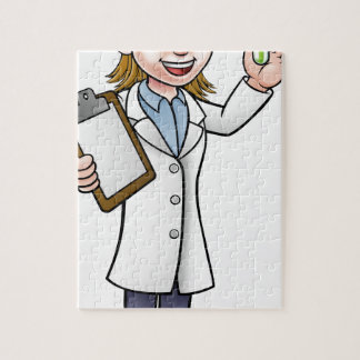 Puzzle Científico del dibujo animado que sostiene el tubo