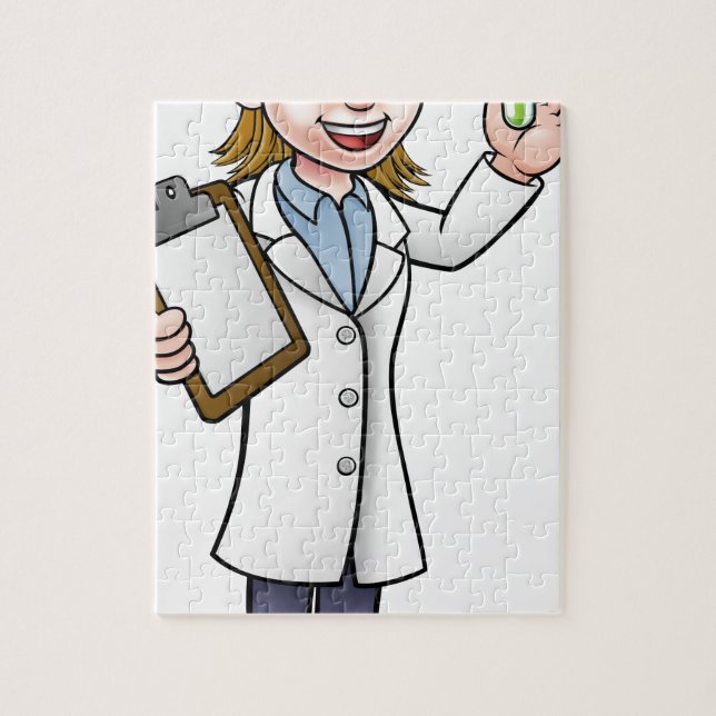 Puzzle Científico del dibujo animado que sostiene el tubo (Vertical)