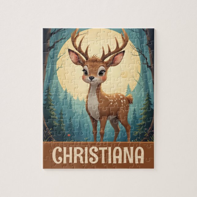 Puzzle Ciervo caprichoso personalizado en bosque (Vertical)