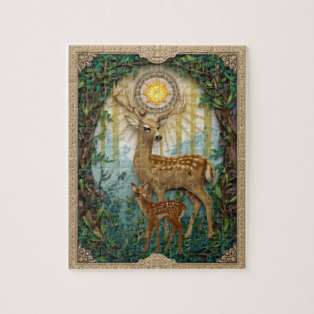 Puzzle Ciervo del bosque elegante - Quilling de papel (Vertical)