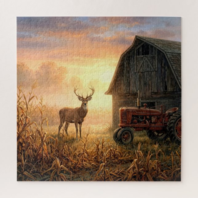 Puzzle Ciervo en el campo al amanecer (Vertical)