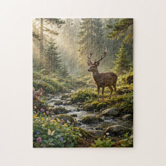 Puzzle Ciervos en un bosque brumoso