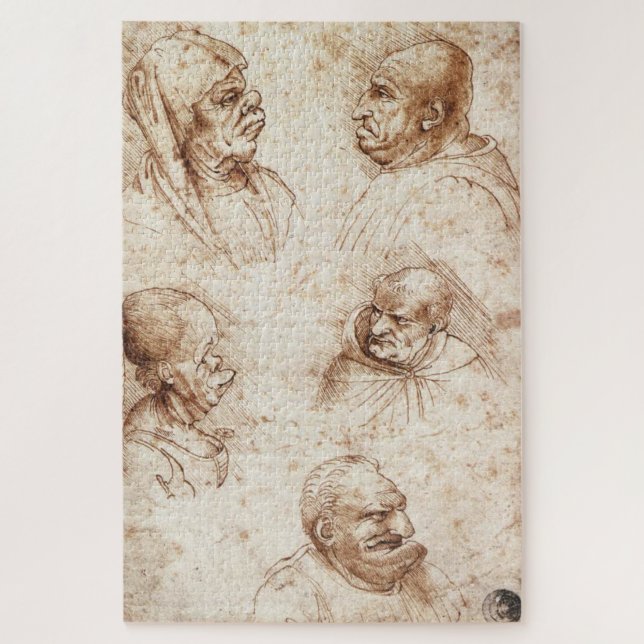 Puzzle Cinco Cabezas de Caricatura (c.1490): Leonardo da  (Vertical)