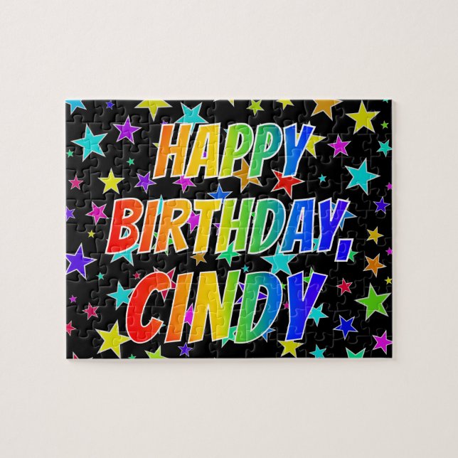 Puzzle "CINDY" Nombre, Diversión "FELIZ CUMPLEAÑOS" (Horizontal)