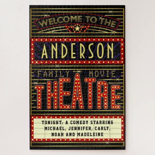 Puzzle Cine residencial Marquee de Movie Theater | Nombre (Vertical)
