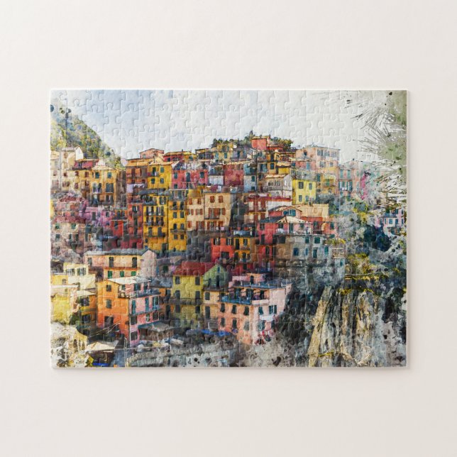 Puzzle Cinque Terre Liguria Escena de Italia acuarela de  (Horizontal)