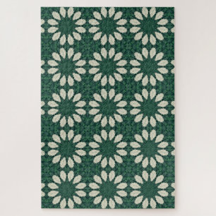 Puzzle Círculo Patrón Verde y Plateado Tropical Sacrament