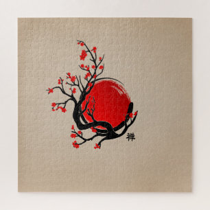 Puzzle Círculo Zen Enso, Sol y Sakura Rojo