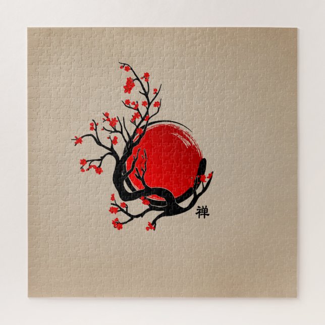 Puzzle Círculo Zen Enso, Sol y Sakura Rojo (Vertical)