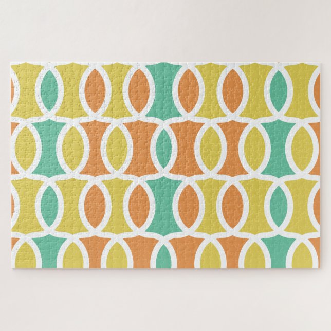 Puzzle Círculos Óvalos Retro Años 60 Naranja Turquesa Dor (Horizontal)