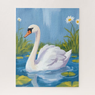 Puzzle Cisne Blanco   Pintura de Ave en Acuarela de Estan