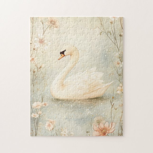 Puzzle Cisne caprichoso con Ilustracion de flores (Vertical)