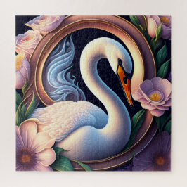 Puzzle Cisne de acuarela elegante en flor oriental