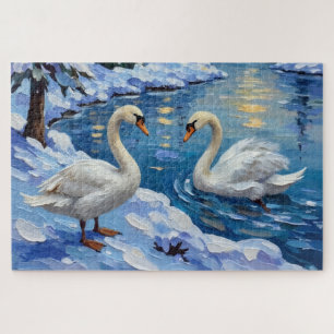 Puzzle Cisnes antiguos en una pintura de Navidad de un la