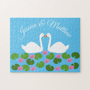 Puzzle Cisnes blancas y nenúfares Bodas Personalizado